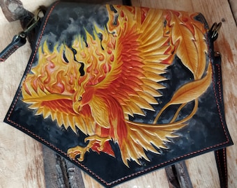 Handmade Fantasy Leather Bag - Phoenix, Free Shipping