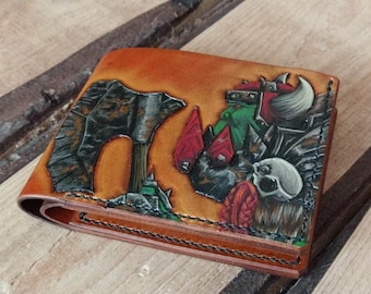 Handmade Fantsy Leather Wallet - Orc, Orcs. Free Shipping