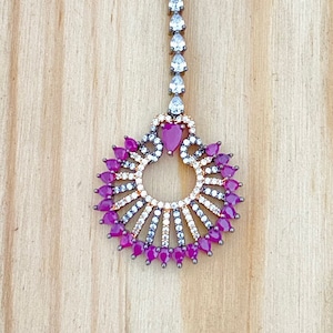 American Diamond Maang Ka Tikka,CZ Stone Black Rhodium Finish,Rose Gold Plating,Indian Forehead Jewelry,Pakistani Jewelry,Delicate Jhoomar