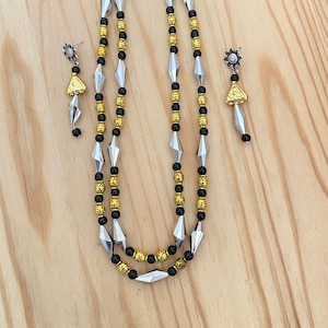 Dholki Beads Silver Oxidized 3 layer Necklace,Traditional Maharashtrian Necklace,Bormala Necklace,Silver-Gold Dholki Necklace,Indian Jewelry