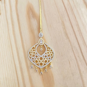 American Diamond Maang Ka Tikka, CZ Stone Gold Plated Tika,Indian Forehead Jewelry, Pakistani Jewelry, CZ Tikka,Jhoomar, Delicate Tikka