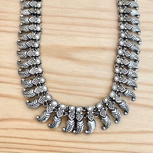 Oxidized Silver Long Necklace,Kolhapuri Haram Necklace,Afghan Necklace,Indian Bollywood Oxidized Jewelry,Black Metal Necklace,Dandia Jewelry