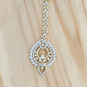 American Diamond Maang Ka Tikka, CZ Stone Gold-Silver Plated Maang ka Tika,Indian Forehead Jewelry,Pakistani Jewelry,Jhoomar, Delicate Tikka