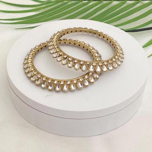 Tear Drop Polki, Kundan Gold Plated,Mehandi Finish Bangles,2 pieces,Indian Bollywood,Wedding, Festival, Party,Punjabi/Pakistani Bangles set