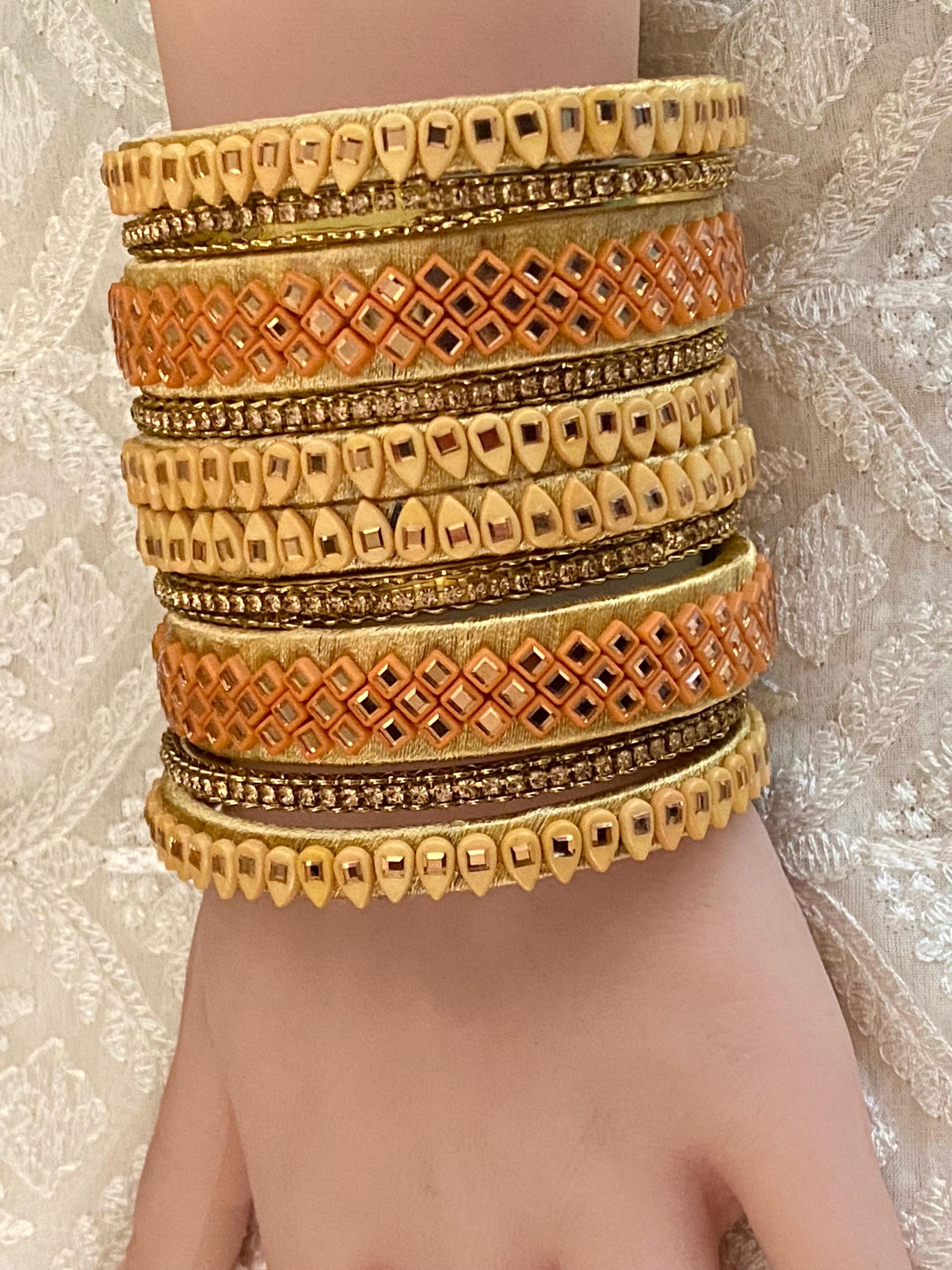 Thread Bangles,rhinestone/mirror,gold-peach Color 10 Pieces