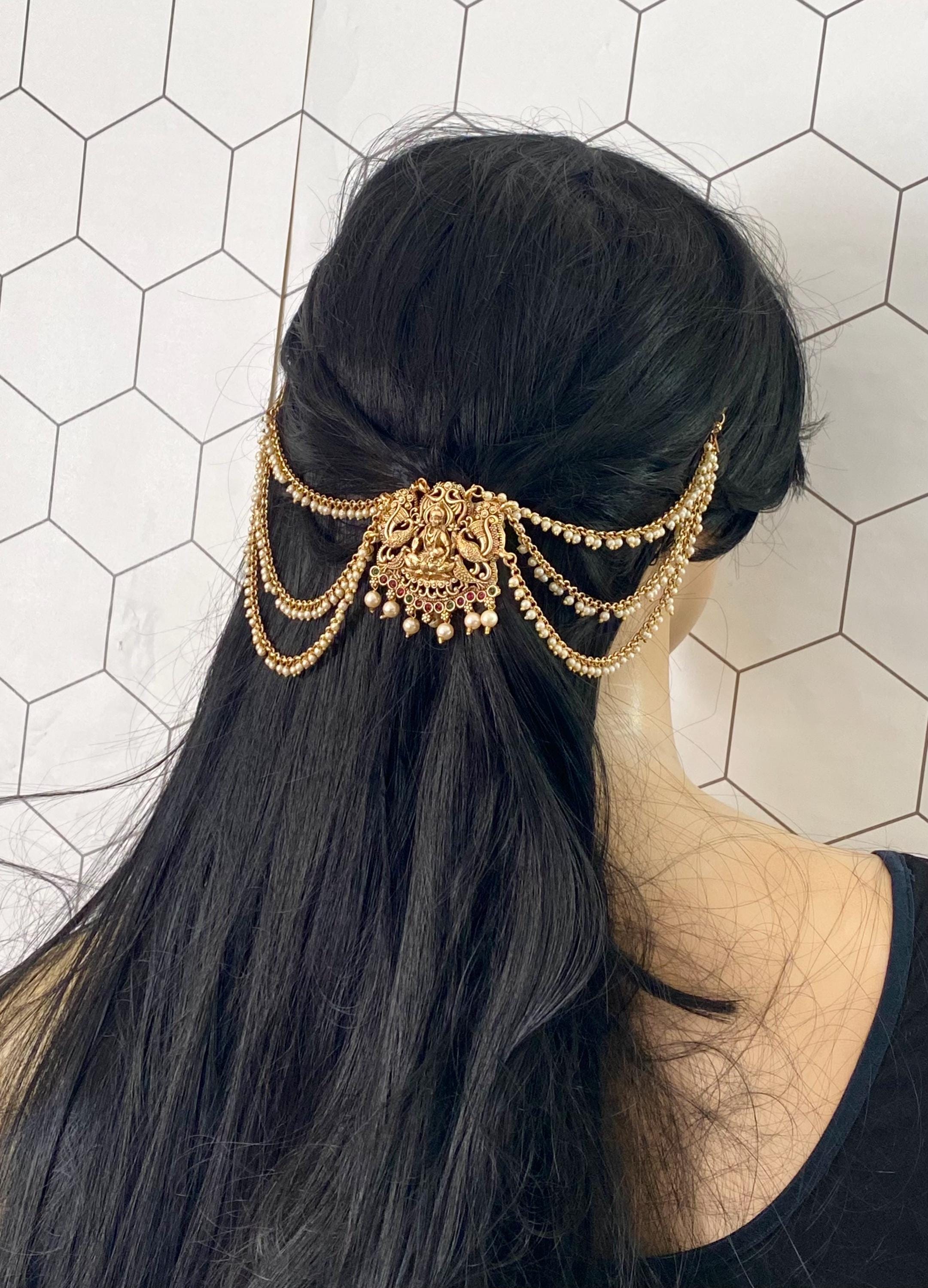 Gold Plated/Antique Jada Billa Hair Accessories,Hair Brooch,Traditional Wedding/Bridal Indian Long Hair Jewelry Pin,Rakodi,Dance Jewelry