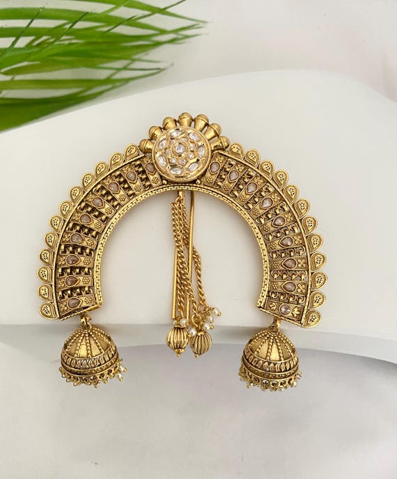 Hair Bun,Ambada Hair Juda Brooch,Gold Plated/Antique look Wedding Hair Accessories,Bridal Hair Traditional Pin,Wedding Maharashtrian Jewelry