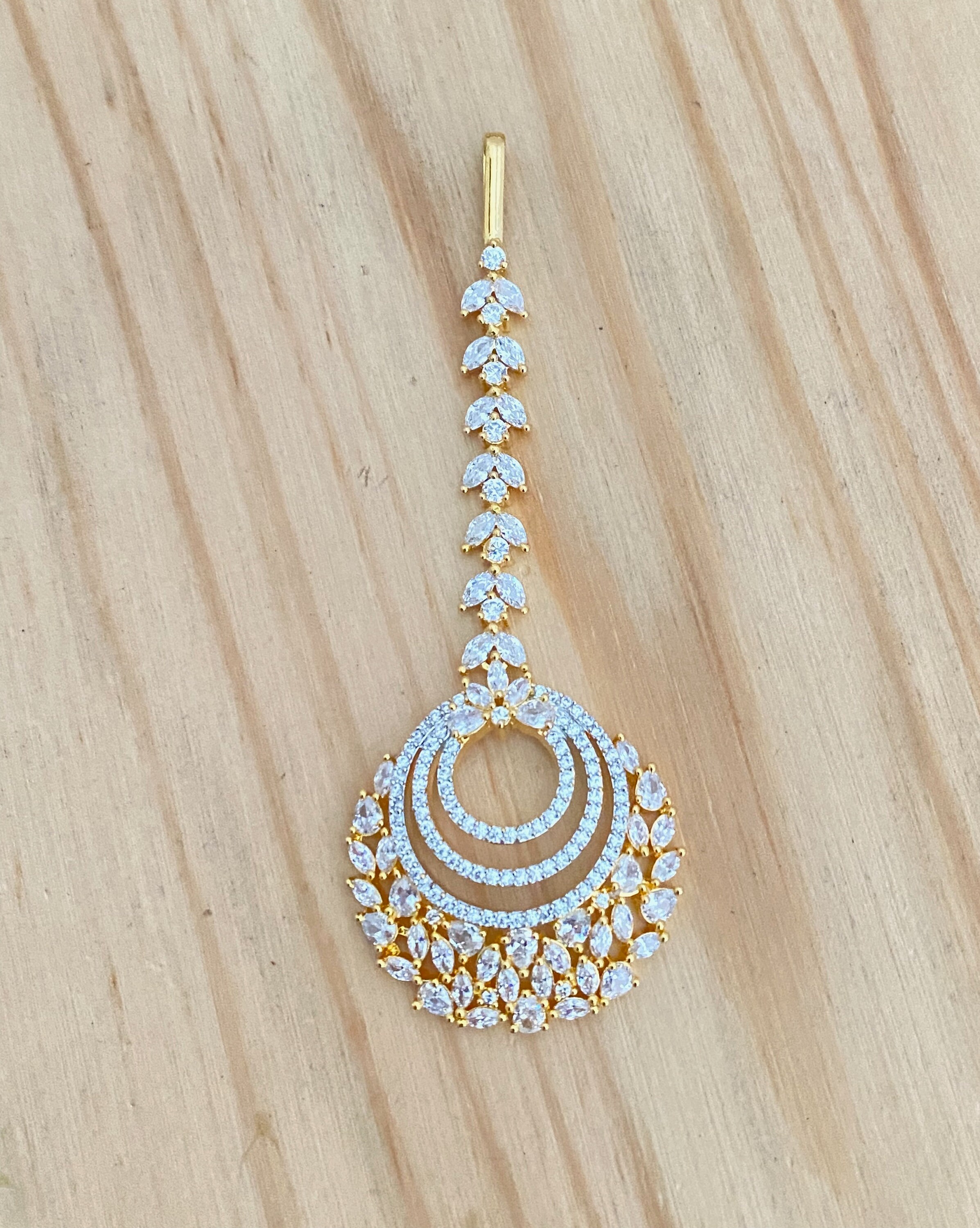 American Diamond Maang Ka Tikka, CZ Stone Gold Plated Maang ka Tika,Indian Forehead Jewelry,Pakistani Jewelry,Jhoomar, Delicate Tikka