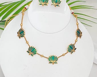 Gold Matte Finish CZ Stone Bird Pendant Hasli Necklace,CZ Stud Earrings,Contemporary Indian Jewelry,Ruby,Green,Mint Necklace,Kids/Teen set