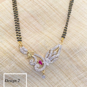 American Diamond Mangalsutra (AD)Necklace,Black beads,Gold Plated,Small Mangalsutra,Indian Bollywood Jewelry,Indian Bridal Jewelry
