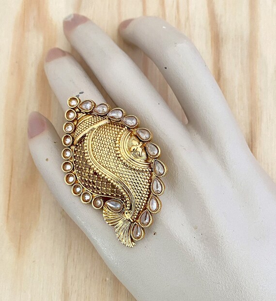 Gold Plated Adjustable Finger Ring antique Finish Adjustable