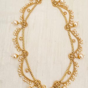 Gold Pearl Ear Chain,Antique Finish Kaan Chains,Padmavati/Bahubali Style Earrings Chain, Hair Accessories,Indian Jewelry,Kids/Teens Necklace
