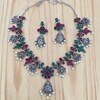 Peacock Matte Gold Haram Necklace & Jhumka Earrings Set - Antique South Indian Bridal Jewelry With AD Ruby Kemp Stones