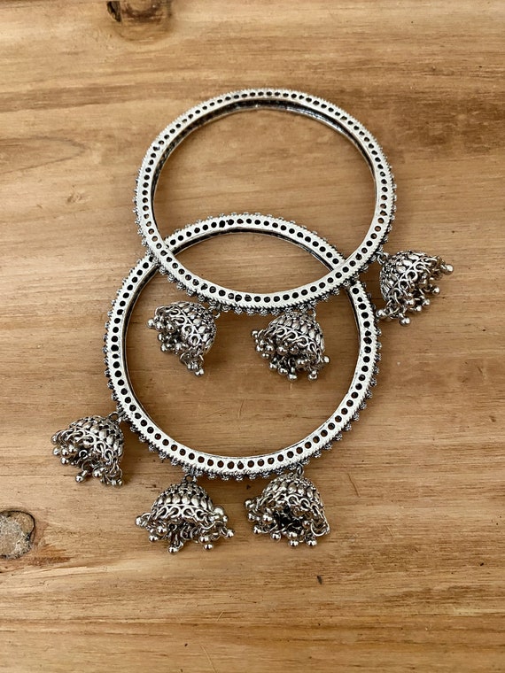 Oxidized Bangles With Jhumka ghungroo Bangles Jhumka Bangles tribal Jewelry bollywood Bangles indian Weddings Bangles oxidized Jewelry Etsy