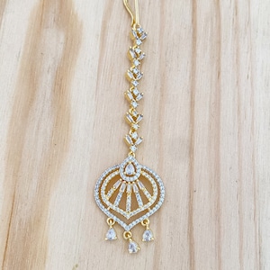 American Diamond Maang Ka Tikka, CZ Stone Gold-Silver Maang ka Tika,Indian Forehead Jewelry,Pakistani Jewelry,Jhoomar, Delicate Tikka