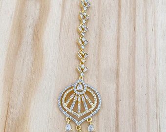 American Diamond Maang Ka Tikka, CZ Stone Gold-Silver Maang ka Tika,Indian Forehead Jewelry,Pakistani Jewelry,Jhoomar, Delicate Tikka