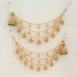 Gold Pearl Ear Chain,Antique Finish Kaan Chains,Padmavati/Bahubali Style Earrings Chain, Hair Accessories,Indian Jewelry,Kids/Teens Necklace