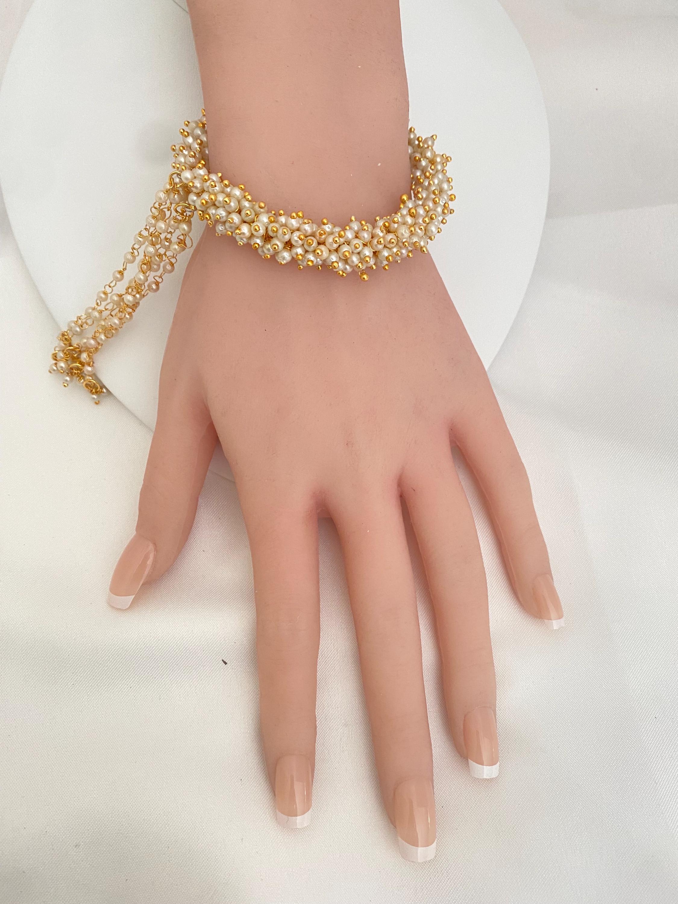 Gajara Style Clustered Pearl Bracelets,flexible Tassel Bracelet