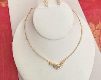 Dainty Silver CZ Hasli Necklace Set | American Diamond Lightweight Stud Earrings | Indo-Western Bridal Jewelry | Gift for Her