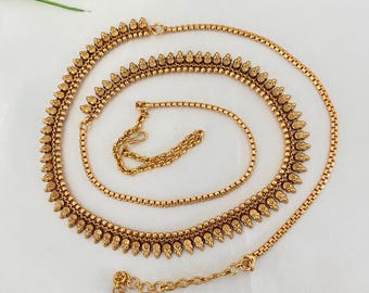 Petite Hip Belt Chain | Antique Gold Mango Leaf Kamarbandh Waist Chain South Indian Jewelry | Saree Everyday Navratri Arangetram Gift