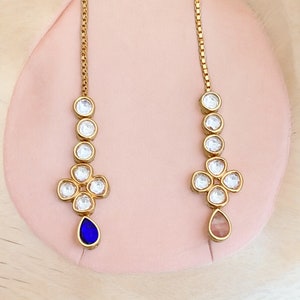 American Diamond Maang Ka Tikka, CZ Stone Gold Plated Tika, Pink/Blue Tikka, Indian Forehead Jewelry, Kids/Teens Dainty,Delicate Tikka