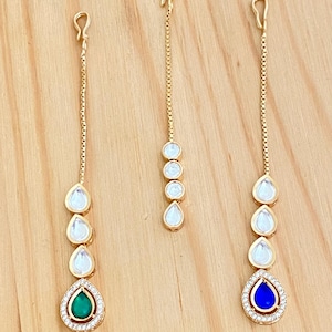 American Diamond Maang Ka Tikka, CZ Stone Gold Plated Tika, Pink/Blue Tikka, Indian Forehead Jewelry, Kids/Teens Dainty,Delicate Tikka