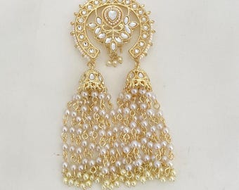 Hair Bun Pin,Ambada Hair Juda Brooch,Gold Plated Kundan Hair Accessories,Pearl Tassels,Bridal Hair Kundan Pin,Wedding Maharashtrian Jewelry