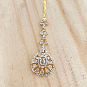 American Diamond Maang Ka Tikka, CZ Stone Gold Plated Tika,Indian Forehead Jewelry, Pakistani Jewelry, CZ Tikka,Jhoomar, Delicate Tikka