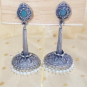 Silver Oxidized Jhumka Earrings,Jhumki Earrings,Indian Earrings,Indian Bollywood Jewelry,Black Metal Earrings