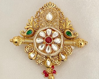 Gold Plated/Antique look,Floral Design Brooch, Saree Pin,LCT stone,Wedding Accessories,Traditional Pin,Maharashtrian/Pattu saree Jewelry