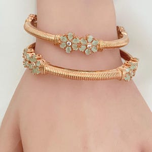 Rose Gold CZ Bangles: Mint Stone Indian Jewelry, Size 2.4/2.6 (Pair of 2