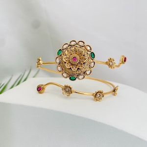 Wrist Band/Vanki/Bajuband/Armlet,Traditional Maharashtrian Wedding,Ethnic Jewelry,Gold Plated,Adjustable wristBand,South Indian Jewelry