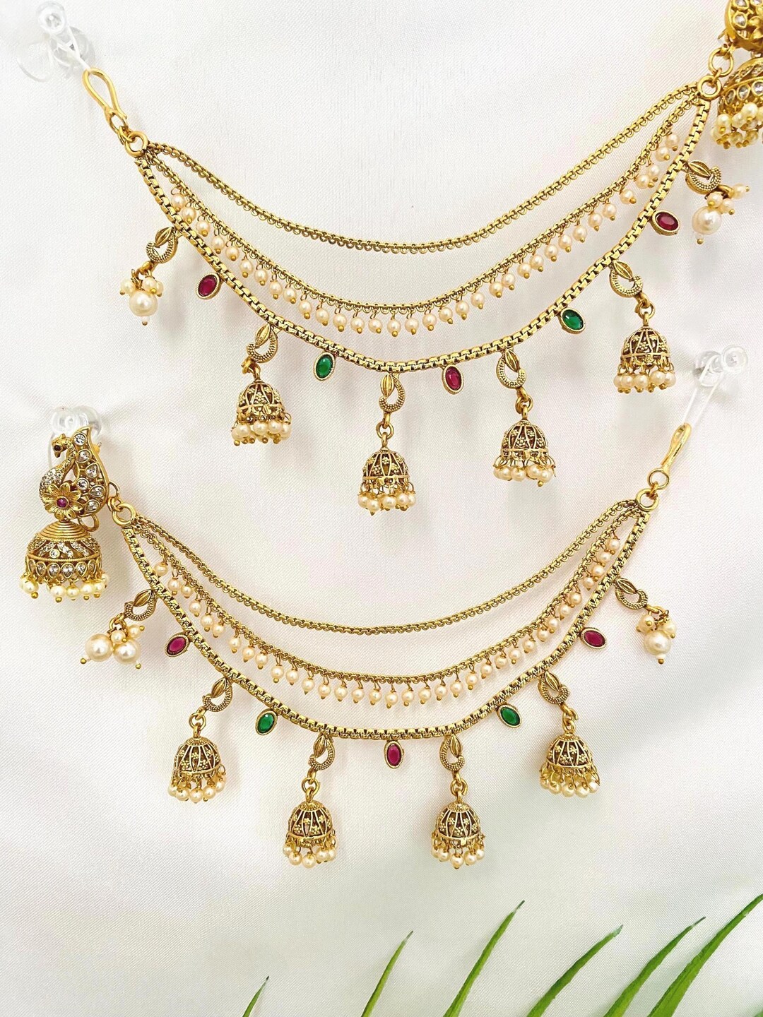 Gold Ear Chain,antique Finish Kaan Chains,padmavati/bahubali Style ...