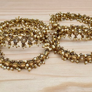 Polki Bangles ,Mehandi Gold Plating,Drop shaped Polki Stones, Bridal Bangles with pearls, Champagne Stone Bangles,Set of 4 chudiya