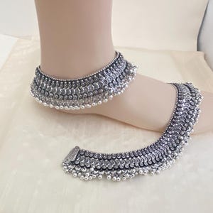 Oxidized Silver Chain Anklets with Ghungroos,Boho Anklets,Dandia Anklets,Indian Bollywood Jewelry,Ghungroos Payalets