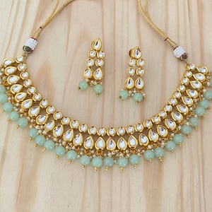 Kundan Choker Necklace,Meenakari Back,Kundan Earrings,Bollywood Indian Party/Wedding/Engagement Jewelry,Pakistani Jewelry,Gold Plated Set