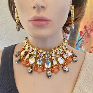 Gold Plated Polki Stone Kundan Necklace,Earrings,Meenakari Indian Bollywood Wedding Jewelry,Pakistani Jewelry,Sabyasachi Inspired Jewelry