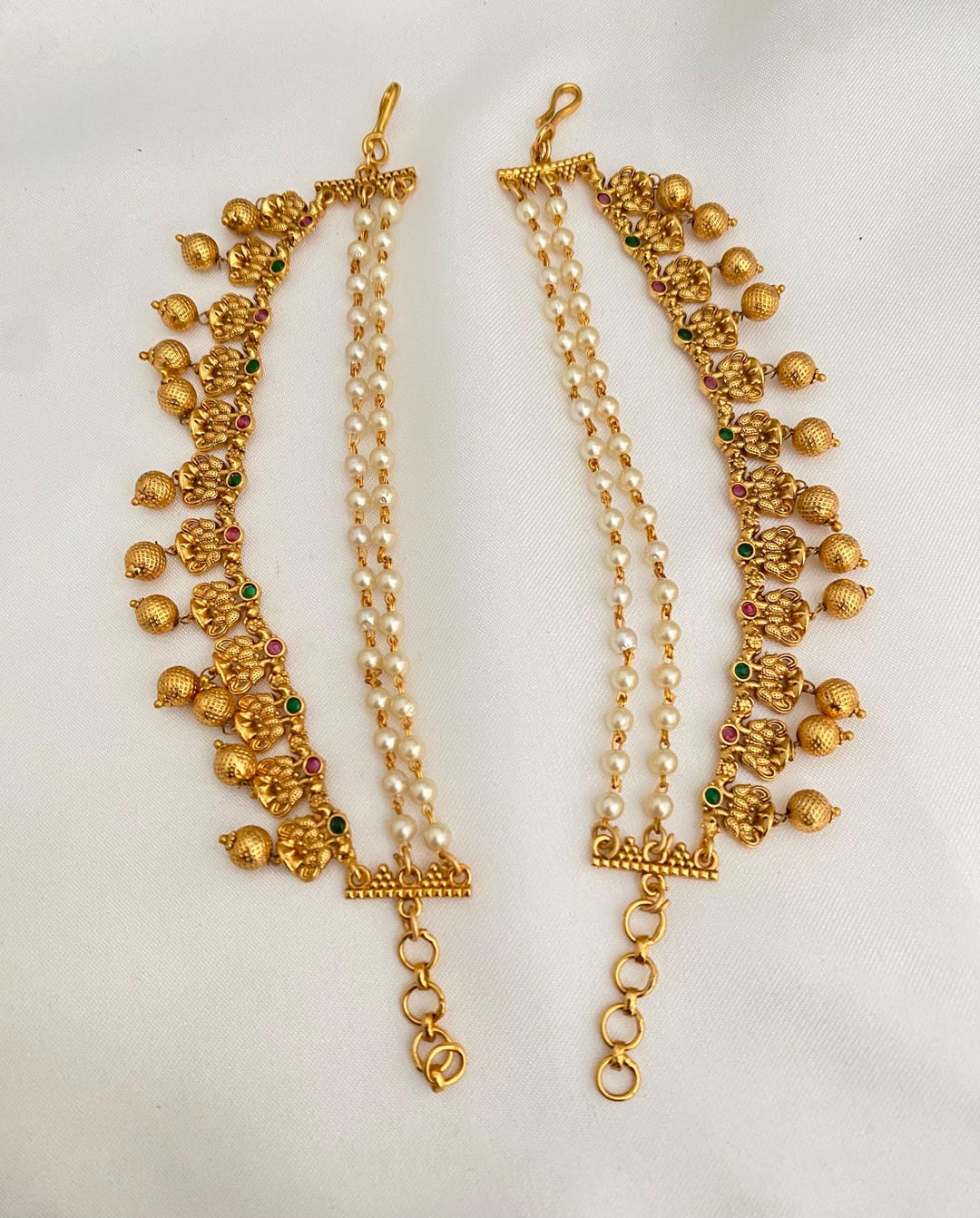 Gold Pearl Ear Chain,antique Finish Kaan Chains,padmavati/bahubali ...