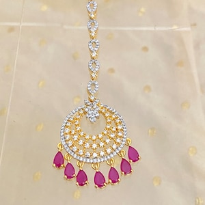 American Diamond Maang Ka Tikka, CZ Stone Gold Plated Tika, Green Tikka, Indian Forehead Jewelry, Pakistani Jewelry,Jhoomar, Delicate Tikka
