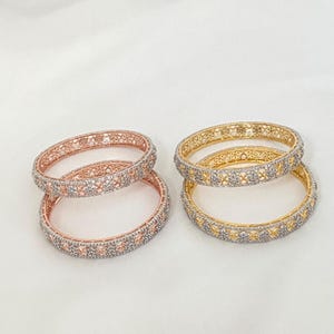 Cubic Zirconia (CZ) Bangles,Rose Gold-2 Tone Rhodium Plating,White Stone Bangles,Size 2.2,Bollywood/South Indian Contemporary Bangles