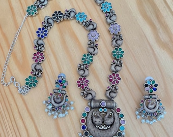 Oxidized German Silver Haram Necklace,oxidized Earrings,black