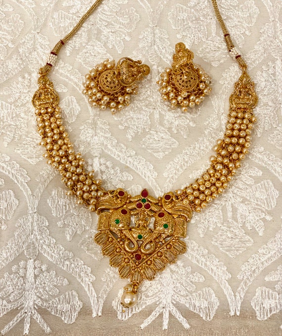 Gold Finish Necklace temple Necklace Set for Women south Indian