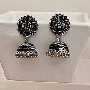 Silver Oxidized Jhumka Earrings,Black Metal Plating Jhumki Earrings,Indian Earrings,Indian Bollywood Jewelry,Earrings for chikankari kurti
