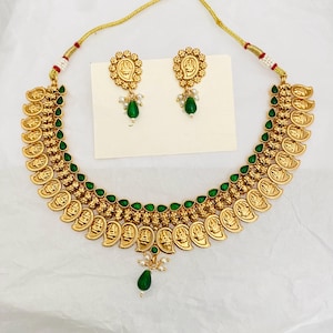 Gold Finish Kasu Mala,Long/Haram Coin Necklace,Temple Jewelry,Traditional Kerala Necklace,South Indian Wedding/Ethnic Jewelry,Dangle Earring