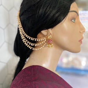 Pearl Ear Chain,Kaan Chains,Padmavati Style Ear Chain,Indian Jewelry, Hair Accessories, Bollywood Jewelry,Bahubali Earrings Chain.