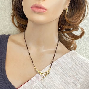 American Diamond Mangalsutra (AD)Necklace,Black beads,Gold/Silver Plated,Long Mangalsutra,Indian Bollywood Jewelry,Indian Bridal Jewelry