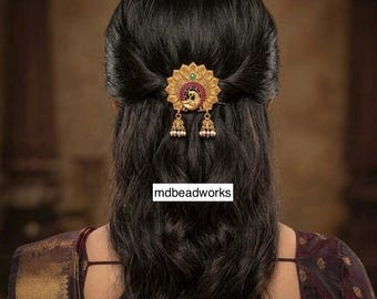 Hair Bun,Ambada Hair Juda,Brooch,Gold Plated/Antique Peacock Hair Accessories,Hair Billa,Traditional Wedding/Bridal Indian Jewelry