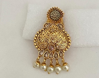 Gold Plated/Antique look,Floral Design Brooch, Saree Pin,LCT stone,Wedding Accessories,Traditional Pin,Maharashtrian/Pattu saree Jewelry
