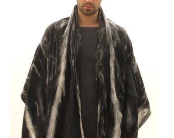 Mens  poncho/ wrap/ shawl, scarf. Handmade wool felt extra large scarf in black and white