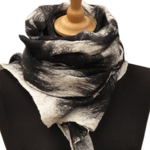 BLACK and WHITE wool scarf, wrap, shawl, Felt scarf made of extra fine merino wool.